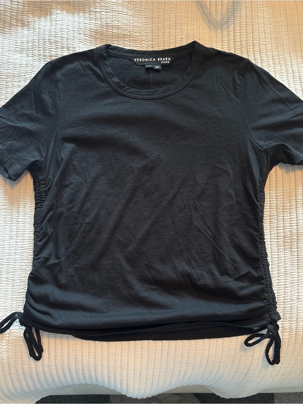 Veronica Beard Side-Tie Ruched Tee Black Size XS